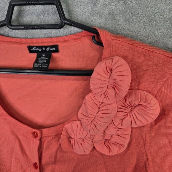 Womens Audrey & Grace Coral Cardigan Floral Detail Button Up Silk Blend Size XL - Picture 2 of 8